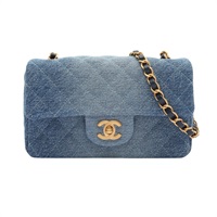 CHANEL 香奈兒 COCO 20 肩背包 藍色 丹寧 金扣 A69900