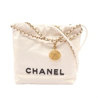 CHANEL 香奈兒 Mini 22 鍊帶 兩用包 白色 牛皮 金扣 AS3980