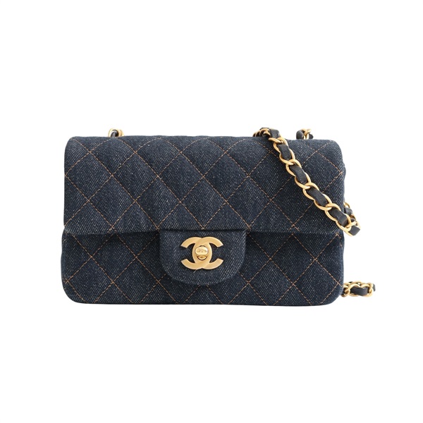 CHANEL 香奈兒 CoCo20 鍊帶肩背包 深藍色 丹寧 金扣 A69900