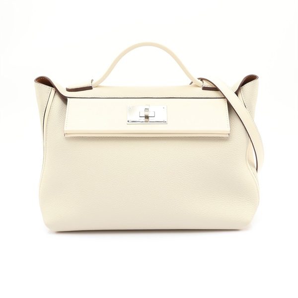 HERMES 愛馬仕 24/24 兩用包 冰川灰/奶昔白 Togo/Swift 牛皮 Z刻 金扣 H075240CK