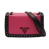 PRADA 普拉達 桃紅黑色鉚釘 肩背包 粉/黑色 牛皮 1BD147
