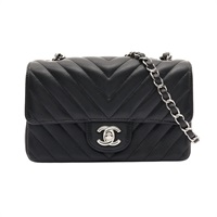 CHANEL 香奈兒 Mini CoCo 20 山形紋 肩背包 黑色 羊皮 銀釦 A69900