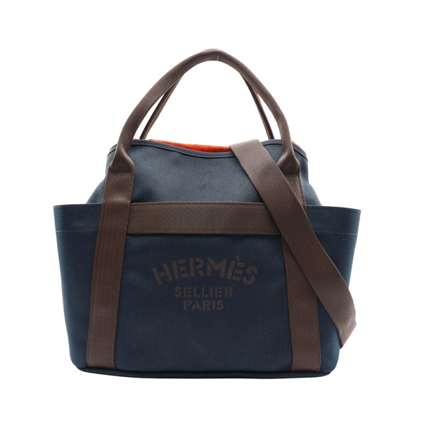 HERMES 愛馬仕 收納 兩用包 海軍藍 帆布 D刻 H068312CKAB