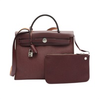 HERMES 愛馬仕 Herbag 31 兩用包 波爾多紅 BOX牛皮/帆布 T刻 銀扣