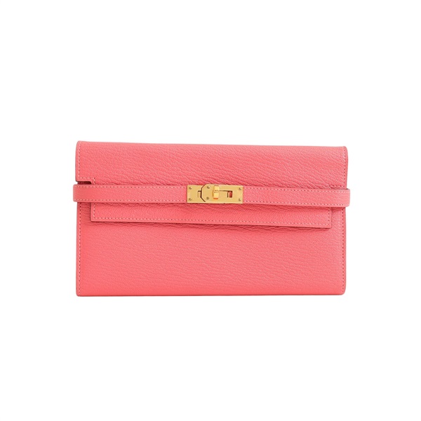 HERMES 愛馬仕 Kelly 長夾 唇膏粉 Chevre 山羊皮 A刻 金扣