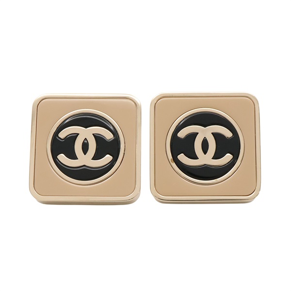 CHANEL 香奈兒 針式耳環 方形 金屬
