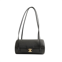 CHANEL 香奈兒 Preppy coco 肩背包 黑色 牛皮 金扣 AS6143
