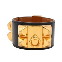 HERMES 愛馬仕 CDC Collier de Chien 手環 黑色 Box牛皮 金釦 口R刻 H068440CC