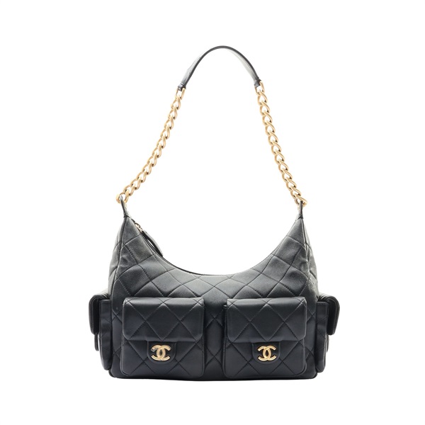 CHANEL 香奈兒 25C Hobo 肩背包 黑色 羊皮 金釦 AS5339