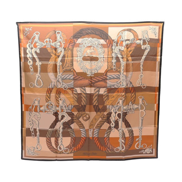 HERMES 愛馬仕 Della Cavalleria 90 方巾 棕色 絲綢 H903578S