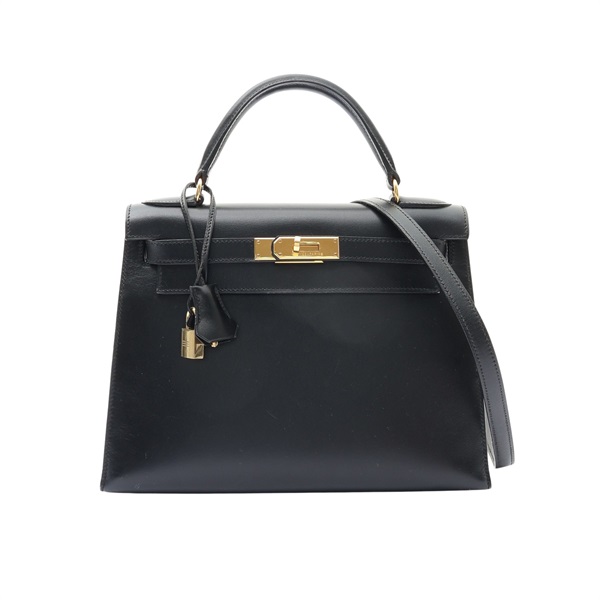HERMES 愛馬仕 Kelly 28 凱莉包 兩用包 黑色 BOX牛皮 □A刻 金扣