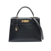 HERMES 愛馬仕 Kelly 28 凱莉包 兩用包 黑色 BOX牛皮 □A刻 金扣