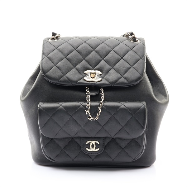 CHANEL 香奈兒 Duma中型後背包 黑色 羊皮 金釦