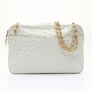 CHANEL 香奈兒 Vintage 肩背包 白色 鴕鳥皮 金釦