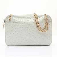 CHANEL 香奈兒 Vintage 肩背包 白色 鴕鳥皮 金釦