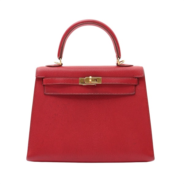 HERMES 愛馬仕 Kelly 25 凱莉包 兩用包 寶石紅 Chevre山羊皮 □F刻 無背帶/鎖頭組