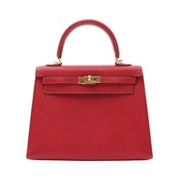 HERMES 愛馬仕 Kelly 25 凱莉包 兩用包 寶石紅 Chevre山羊皮 □F刻 無背帶/鎖頭組