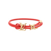 LOUIS VUITTON LV 路易威登 Bloom 手環 紅色皮繩 金屬 M8532Z