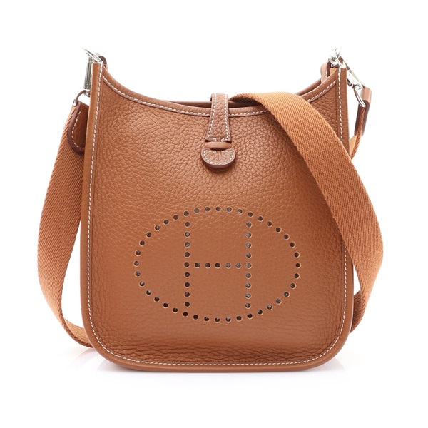 HERMES 愛馬仕 MiNi Evelyne 肩背包 金棕色 TC牛皮 B刻 銀扣 H069426CC