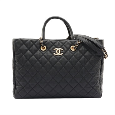 CHANEL 香奈兒 兩用包 黑色 荔枝紋 牛皮 金釦