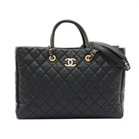 CHANEL 香奈兒 兩用包 黑色 荔枝紋 牛皮 金釦
