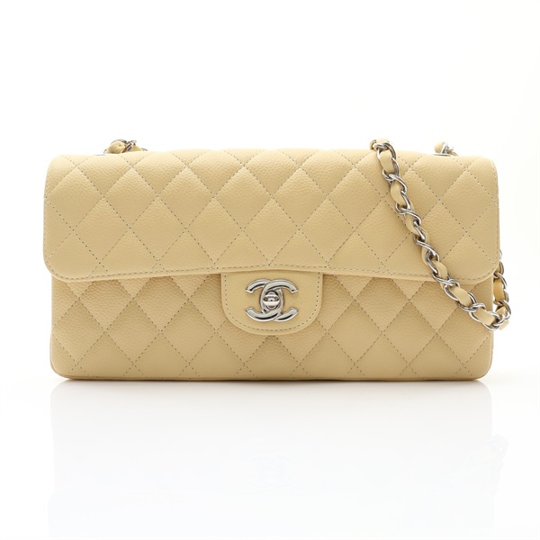 CHANEL 香奈兒 matelasse 鍊帶 肩背包 黃色 荔枝紋牛皮 銀扣
