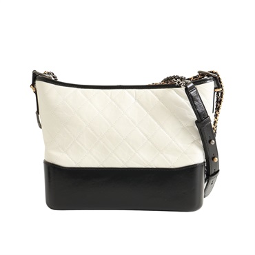 CHANEL 香奈兒 Gabrielle Hobo 肩背包 白色 菱格紋 牛皮 A93824