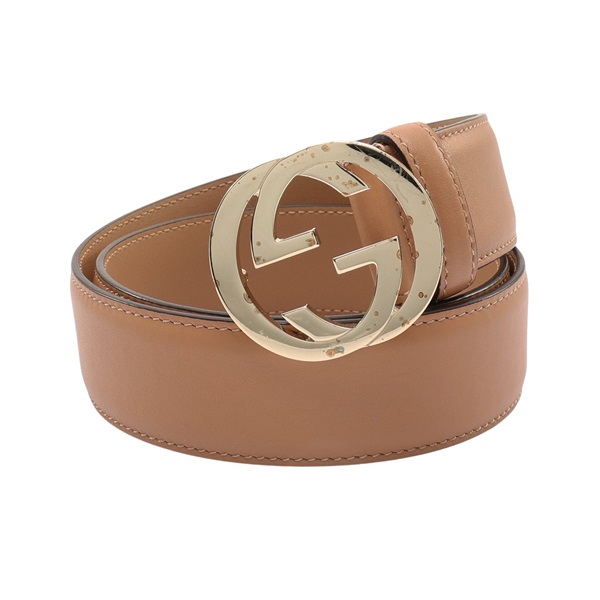 GUCCI 古馳 雙G 皮帶 80cm 淺褐色 牛皮 370543
