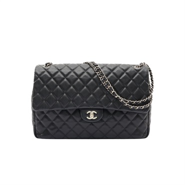 CHANEL 香奈兒 Maxi Classic 鍊帶 肩背包 黑色 荔枝紋 牛皮 金扣 AS4661