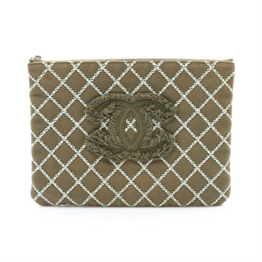 CHANEL 香奈兒 Contrast Stitch O-Case Pouch 手拿包 軍綠色 帆布