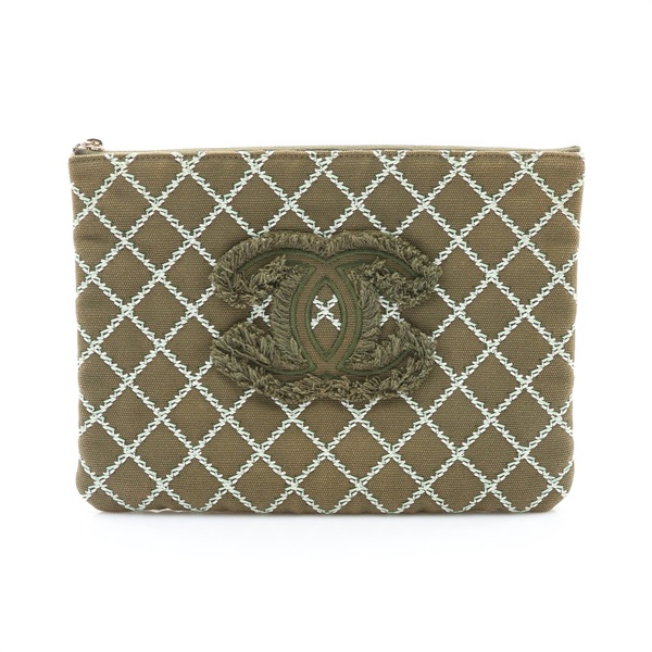 CHANEL 香奈兒 Contrast Stitch O-Case Pouch 手拿包 軍綠色 帆布