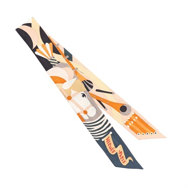 HERMES 愛馬仕 Parade en Fanfare Twilly 絲巾 黑/焦糖/灰色 絲綢 H064006S
