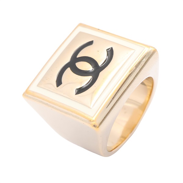 CHANEL 香奈兒 CC Logo Square 戒指 金色金屬