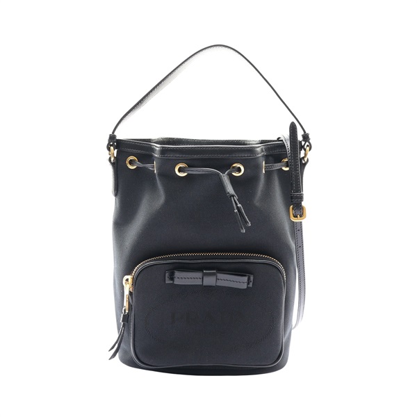 PRADA 普拉達 水桶包 兩用包 黑色 帆布 1BH038