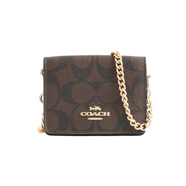 COACH 寇馳 Mini 鍊帶 錢包 肩背包 棕色帆布 黑色牛皮 6650
