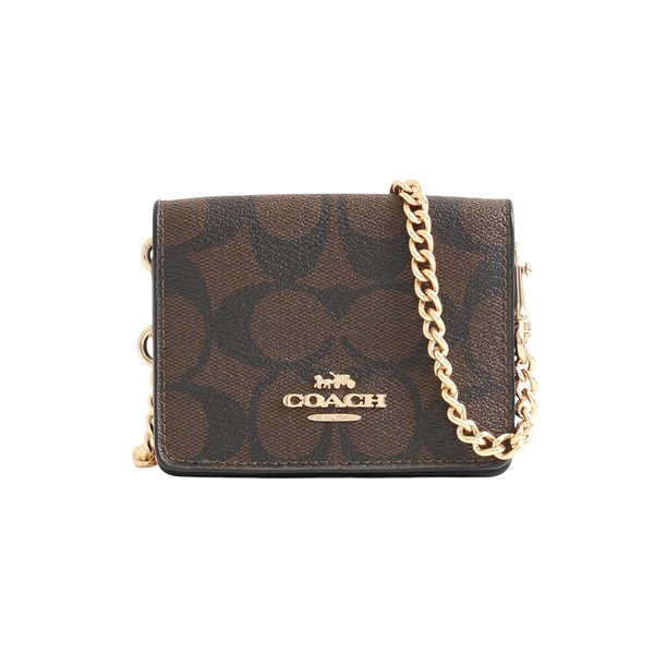 COACH 寇馳 Mini 鍊帶 錢包 肩背包 棕色帆布 黑色牛皮 6650