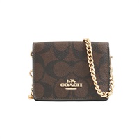 COACH 寇馳 Mini 鍊帶 錢包 肩背包 棕色帆布 黑色牛皮 6650