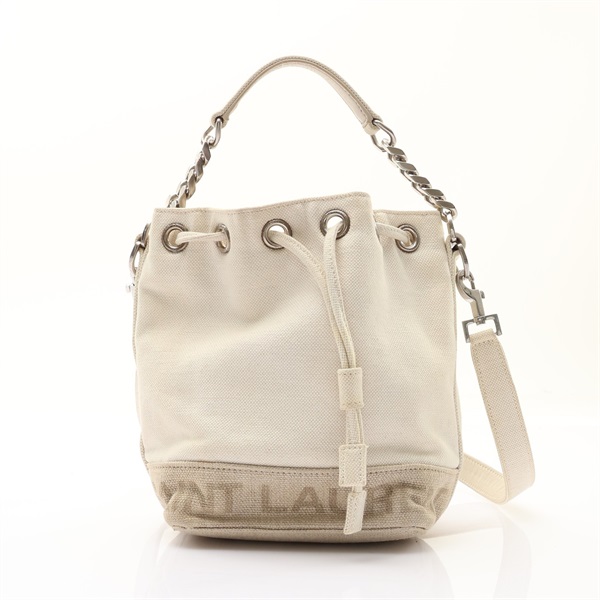 SAINT LAURENT YSL 聖羅蘭 Rive Gauche Mini 兩用包 米色 帆布 牛皮 687276
