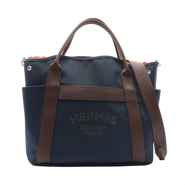 HERMES 愛馬仕 The Grooming Bag 兩用包 藍/橘色 帆布 B刻 H068312CKAB