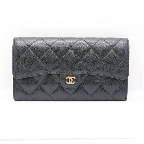 CHANEL 香奈兒 扣式 長夾 黑色 羊皮 金扣 無卡 AP0241