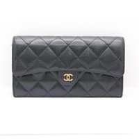 CHANEL 香奈兒 扣式 長夾 黑色 羊皮 金扣 無卡 AP0241