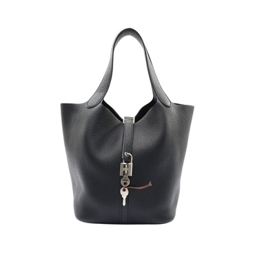 HERMES 愛馬仕 Picotin Lock 22 菜籃子 手提包 黑色 Clemence牛皮 Z刻 銀扣 H056289CC
