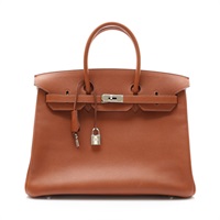 HERMES 愛馬仕 Birkin 35 柏金包 手提包 棕色 Ardennes 牛皮 口J刻 銀扣