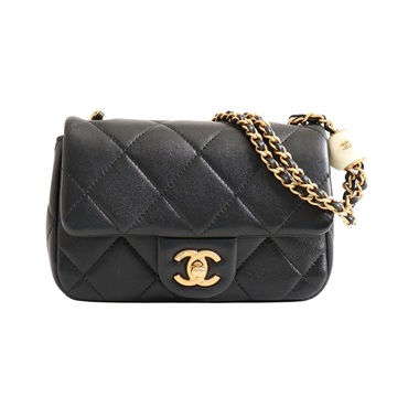 CHANEL 香奈兒 MINI FLAP 鍊帶 肩背包 黑色 菱格紋 羊皮  金釦 AS4868