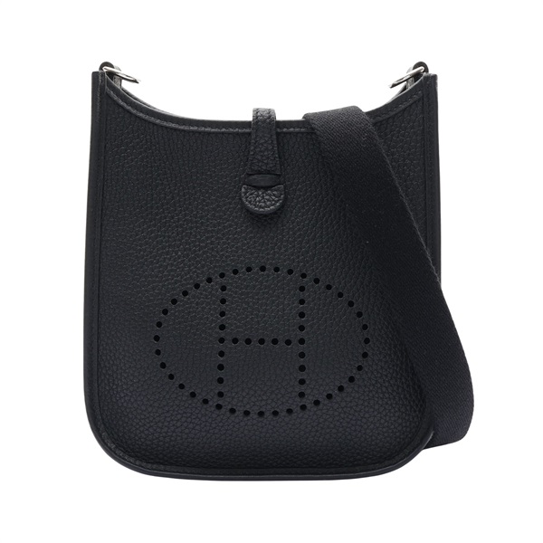 HERMES 愛馬仕 Mini Evelyne 伊芙琳包 肩背包 黑色 Clemence牛皮 J刻 銀釦 H069426CK