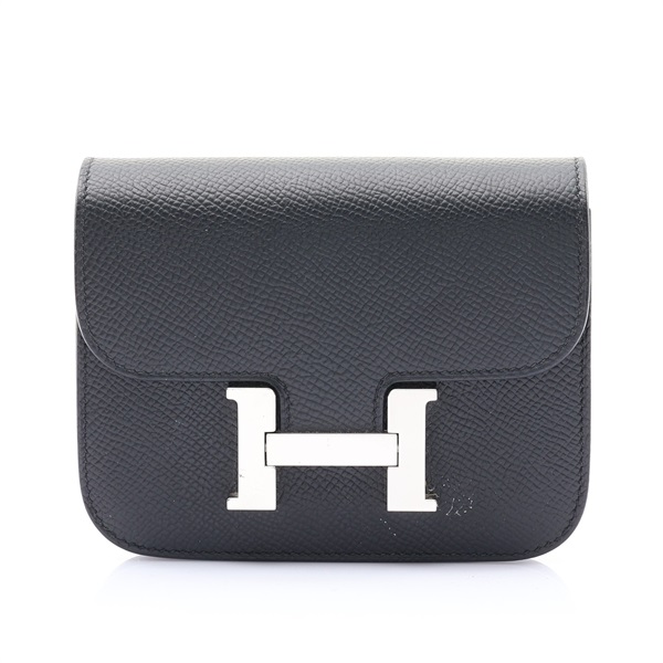 HERMES 愛馬仕 Constance Slim 扣式短夾 黑色 Epsom 牛皮 U刻 銀釦
