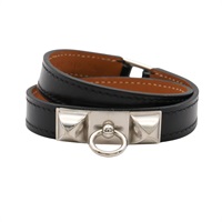 HERMES 愛馬仕 Rivale Double Tour 手環 黑色 Box牛皮 D刻 銀扣 H068441CK89