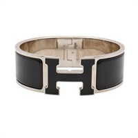 HERMES 愛馬仕 Clic Clac H 手環 黑色琺瑯 銀色鍍銀