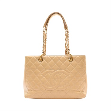 CHANEL 香奈兒 GST 豆腐包 肩背包 米色 荔枝紋牛皮 A50995