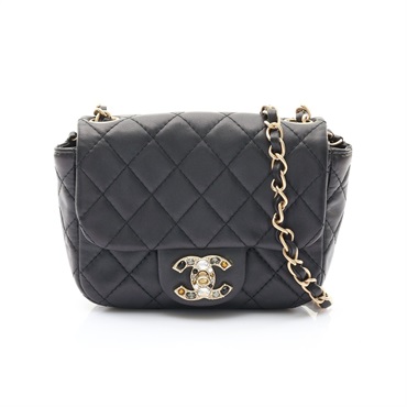 CHANEL 香奈兒 鍊帶 肩背包 黑色 羊皮 金扣 (掉鑽)